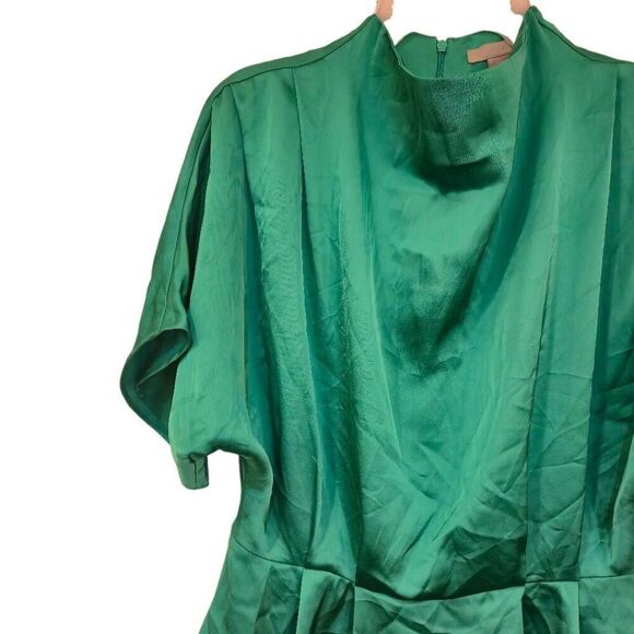 H&M Women's Turquoise Green Poly Satin Charmeuse Stand Collar Short Batwing Slee - Picture 4 of 8
